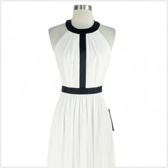 BCBGMaxazria BCBG Tacarra Long Off White w/ Black Trim Eve Gown Dress NWT NEW 4 - Picture 4 of 6
